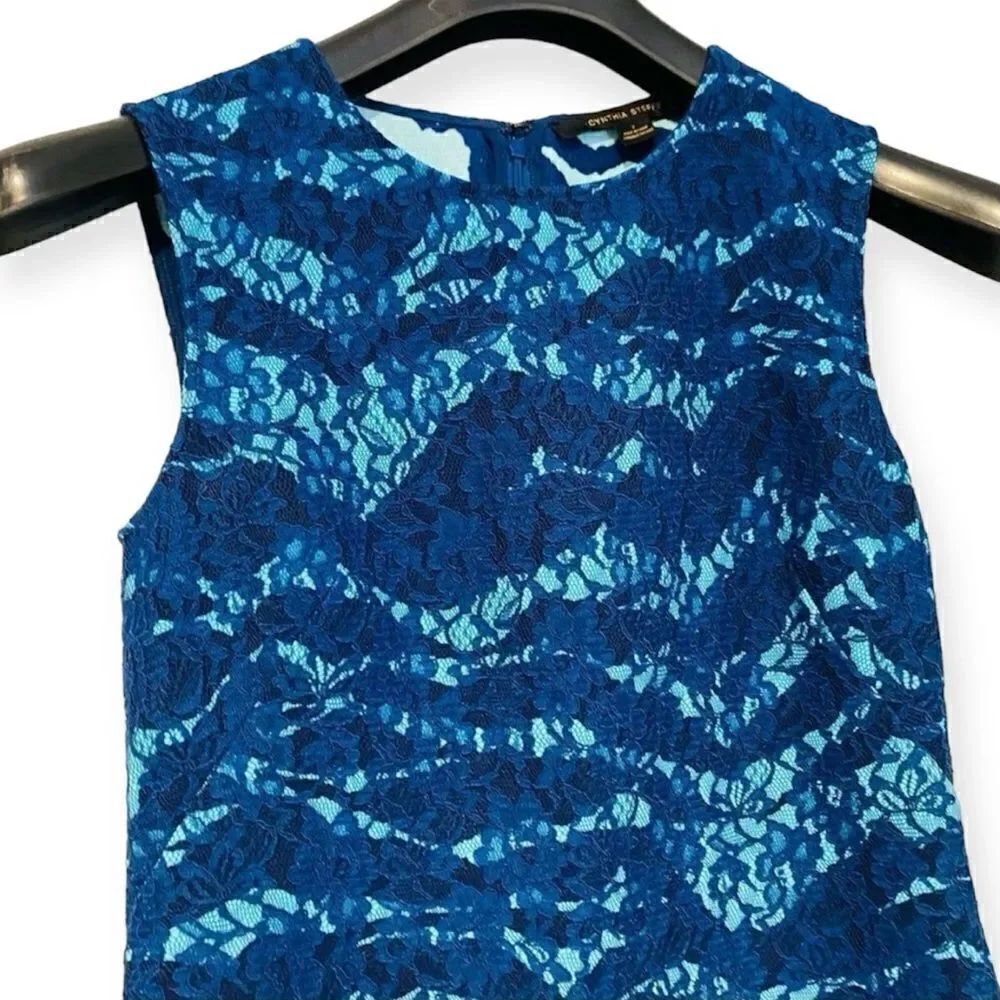 Cynthia Steffe Blue Patterned Lace Mini Dress Size 2 - Picture 3 of 7
